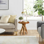 WELLAND Solid Teak Live Edge End Table,18" L x 18" W x 20" H Uniquie Side Table, Small Accent Table, Plant Stand for Living Room, Bedroom, Home Office