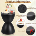 Leinuosen 16.73" H x 11.81" W Small Plastic Black Drum Side Table Plastic Hourglass Modern End Table Round Outdoor Stool Side Table for Coffee Patio Indoor Home Bedroom (Cover Cannot Be Removed)