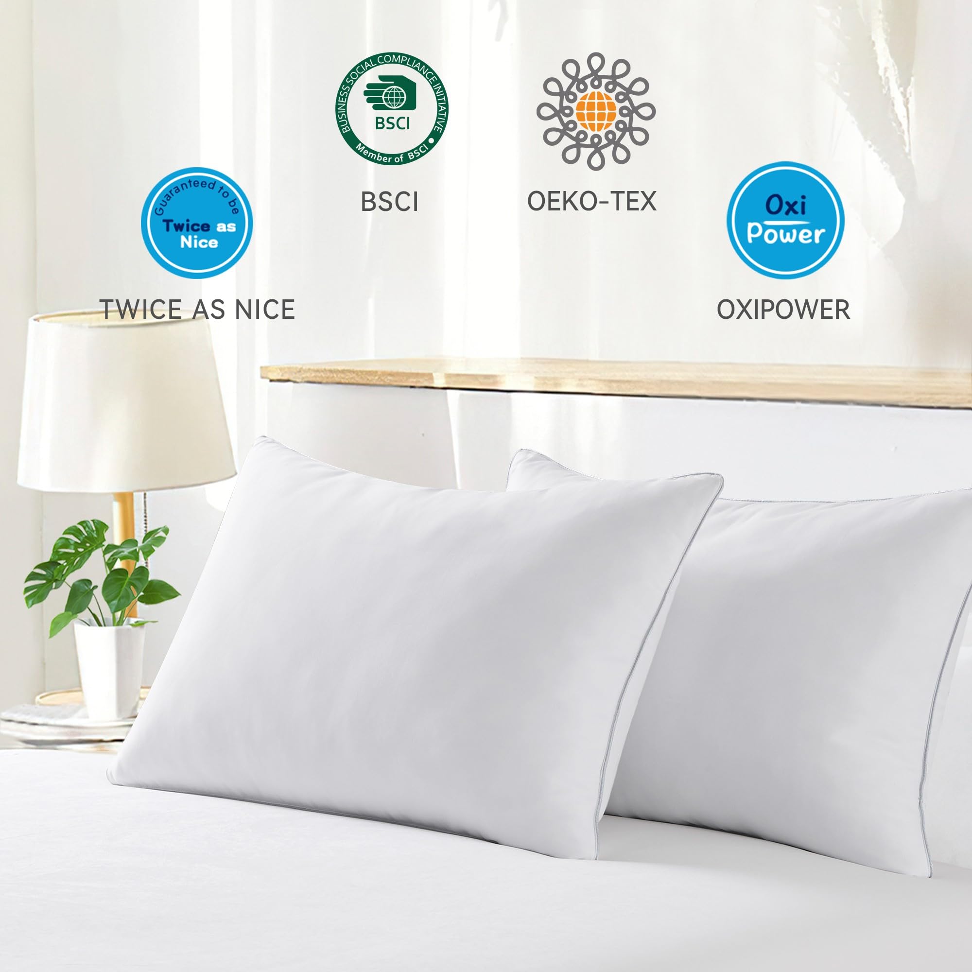 puredown® Goose Feathers and Down White Pillows with 100% Cotton Cover, Bed Sleeping Hotel Collection Pillows Set of 2, Standard Size