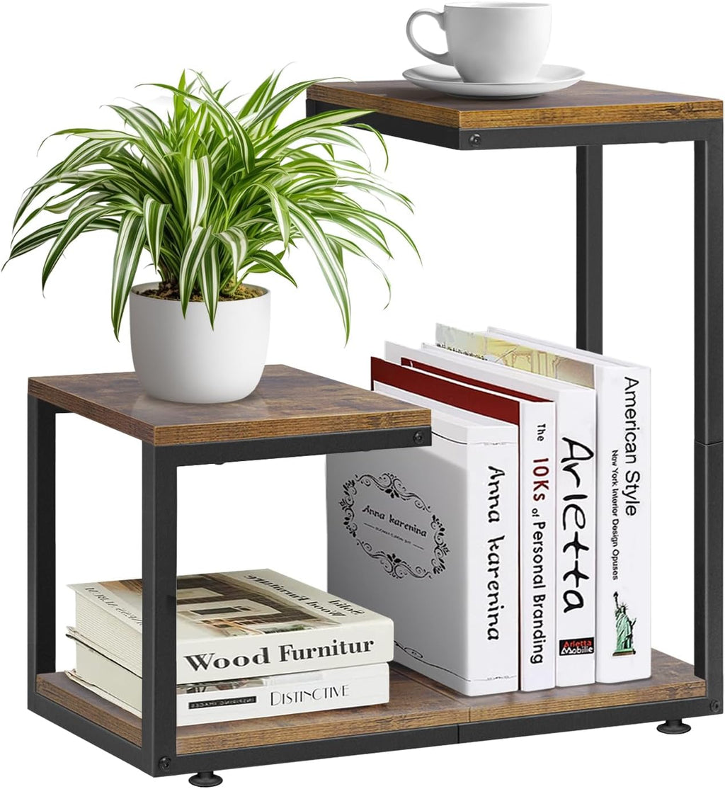 G Shaped Side Table, 3 Tier End Table for Couch Indoor, Small Sofa Coffee Table with Metal Frame for Living Room Bedroom Nightstand Bedside