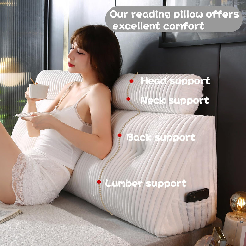 Poduszka klinowa do zagłówka z 2 poduszkami wałkami na szyję Duża poduszka klinowa do zagłówka Poduszka do czytania Miękka i wspierająca z zdejmowanym pokrowcem