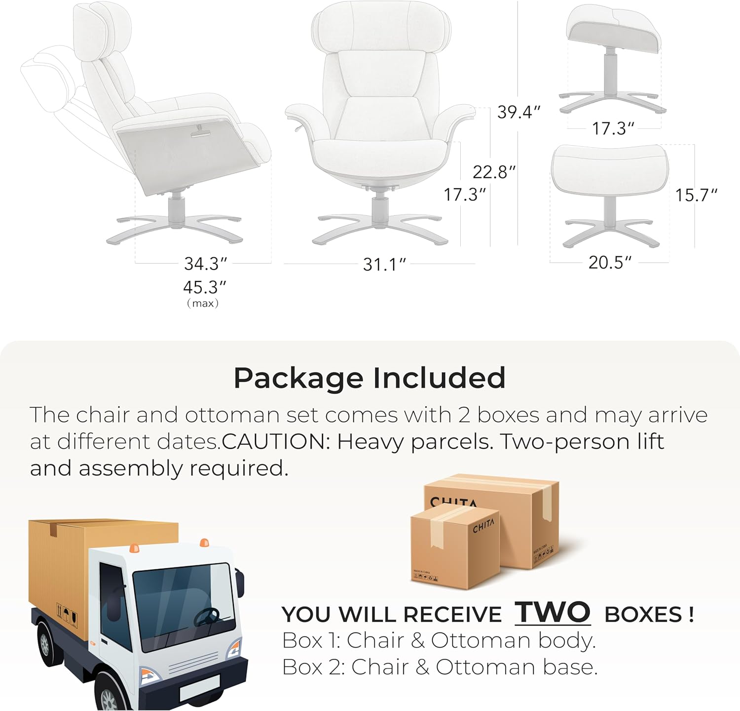 CHITA Genuine Leather Reclining Swivel Chair with Adjustable Headrest and Ottoman for Living Room, Saddle