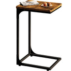 QEEIG C Table Side Table Set of 2 Living Room Sets C Shaped Couch Tray End Tables Farmhouse, Rustic Brown (017-30BN)