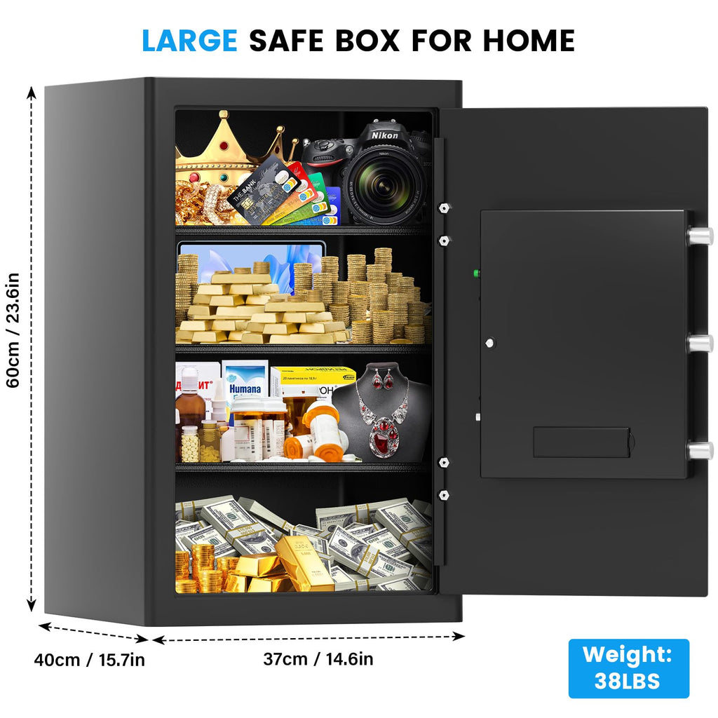 4.1 Cubic Large Home Safe Fireproof Waterproof, Digital Home Security Fireproof Safe Box with Combination Lock, Alarm Systerm and Removable Shelf, Fire Safe for Home Documents Money Valuables