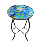Outdoor Side Table Accent Table Patio Side Table Plant Stands Small Mosaic Table Glass Top Round Balcony Coffee Table