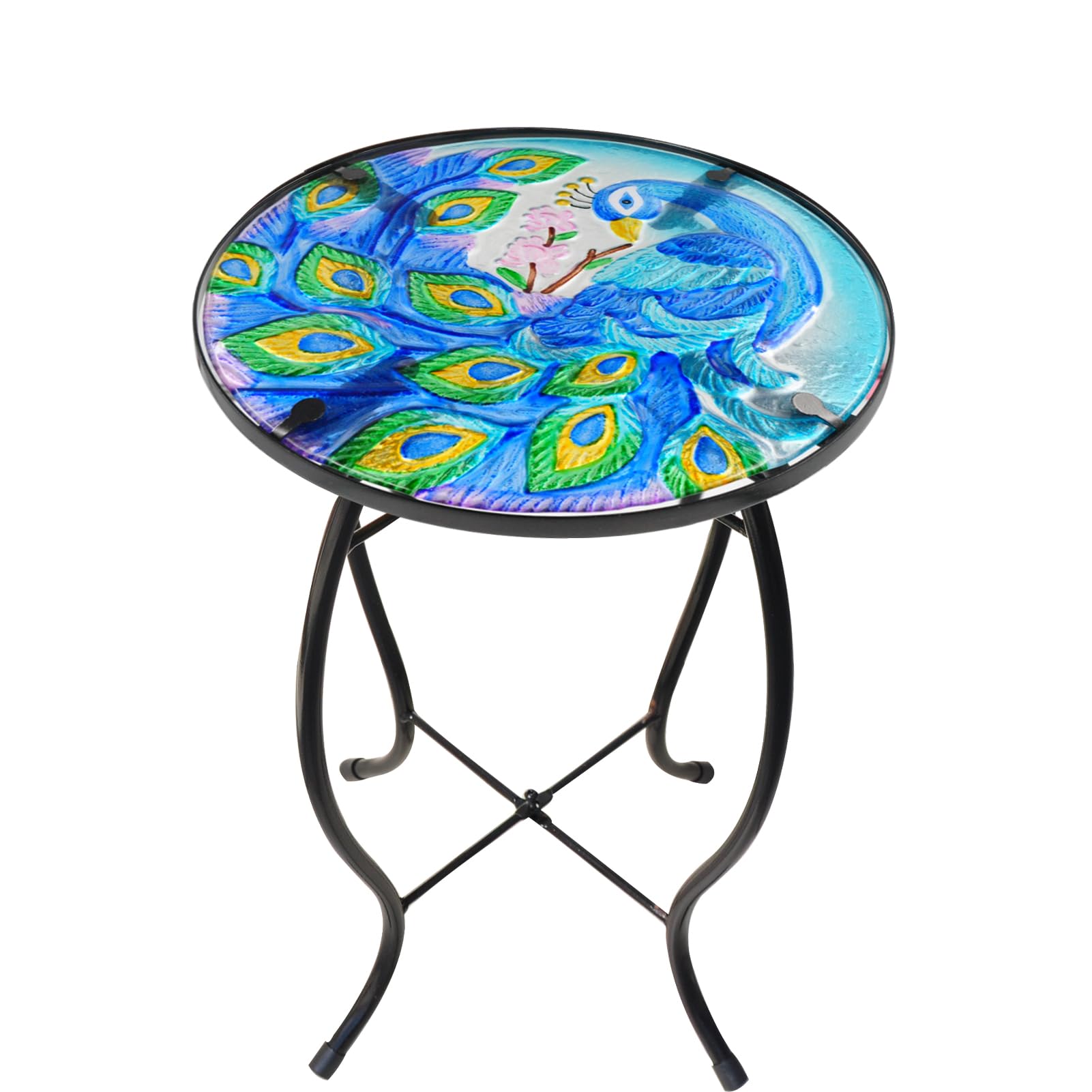 Outdoor Side Table Accent Table Patio Side Table Plant Stands Small Mosaic Table Glass Top Round Balcony Coffee Table