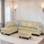 Leather Sectional Couch, Modern L Shaped Couches for Living Room, Comfy 4 Seat Modular Sectional Sofa with Ottoman Storage for Bedroom Apartment, Black