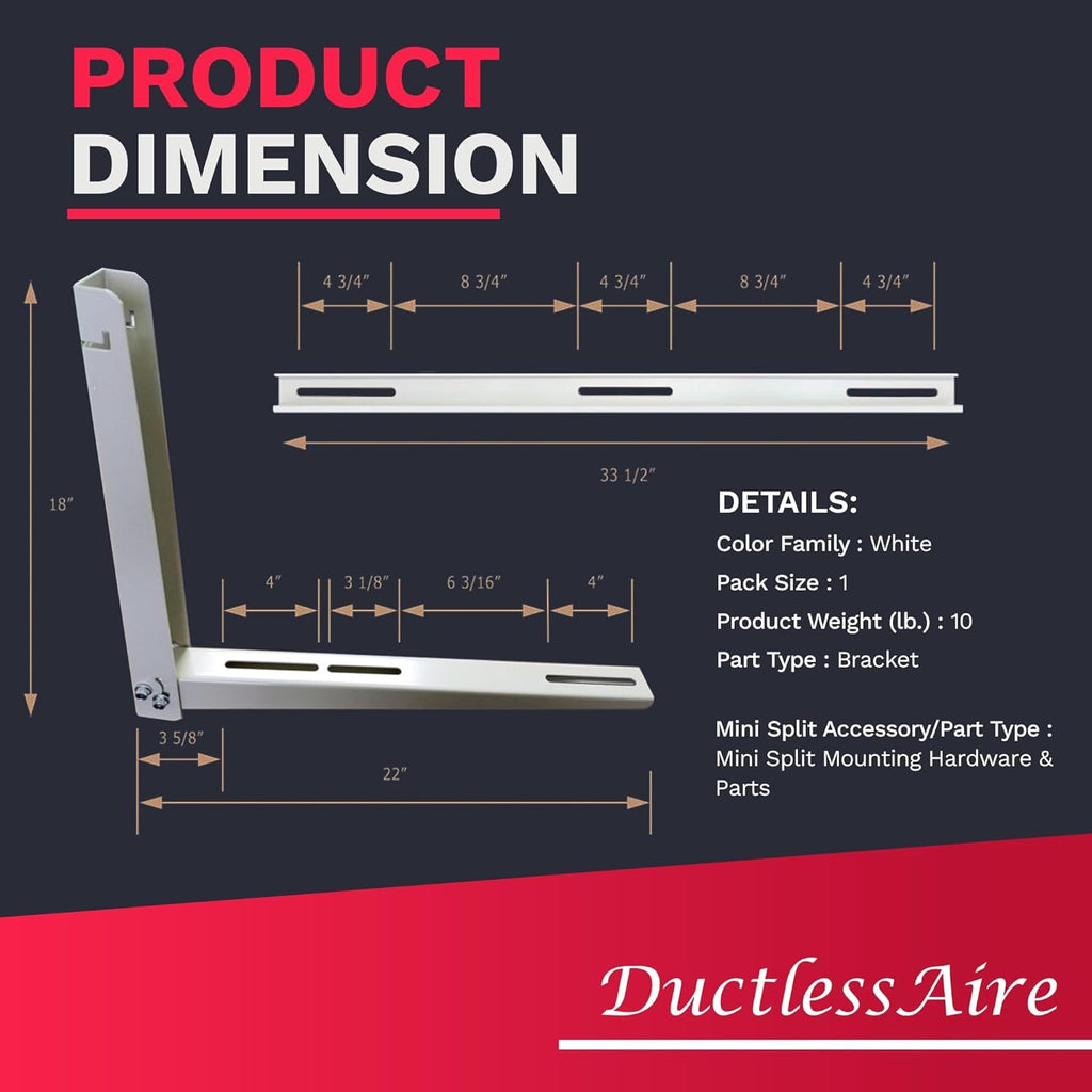 DuctlessAire Outdoor Wall Bracket - Mini Split Mounting Bracket - Ductless Air Conditioner Wall Mount - Mini Split AC/Heating System Accessories for Window AC, HVAC, Heat Pump & More (9000-36000 BTU)
