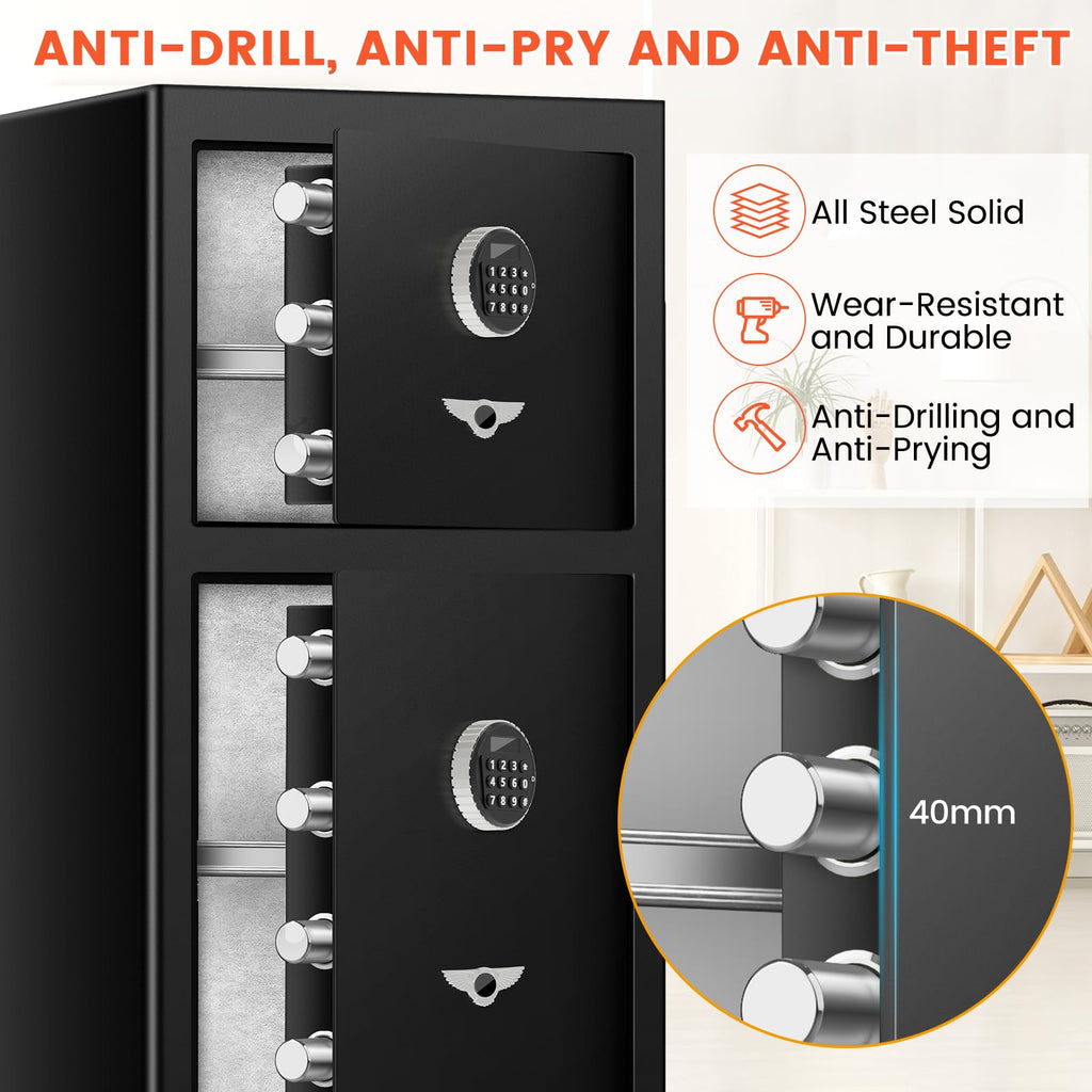[DOUBLE DOOR SAFE] 8.1 Cub Extra Large Home Safe with Fireproof Waterproof Document Bag, Heavy Duty Digital Security Safe with [HIDDEN LOCK BOX], Fireproof Safe for Home Business Office USE - Grand Goldman