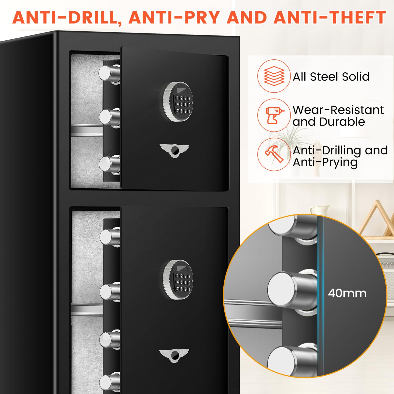 [DOUBLE DOOR SAFE] 8.1 Cub Extra Large Home Safe with Fireproof Waterproof Document Bag, Heavy Duty Digital Security Safe with [HIDDEN LOCK BOX], Fireproof Safe for Home Business Office USE - Grand Goldman