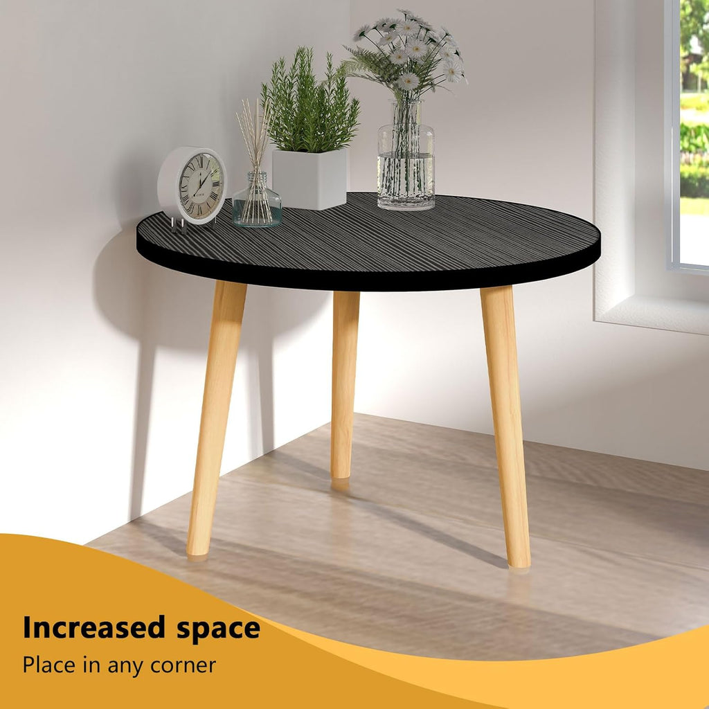 Round Coffee Table Low Table with 3 Solid Wood Sturdy Legs, Floor Table Desk for Sitting on The Floor, Storage and Living Room Furniture (Black)
