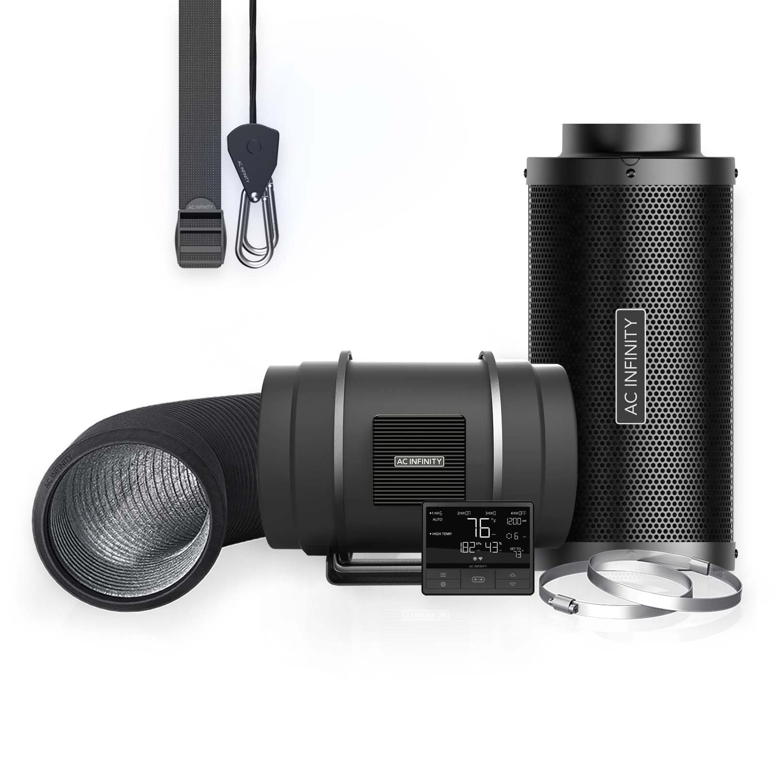 AC Infinity Air Filtration PRO Kit 6”, AI Controller with WiFi App Control & Auto Level Adjusting, Inline Fan, Carbon Filter, Ducting, Ventilation System for Grow Tents, Hydroponics, Indoor Gardening