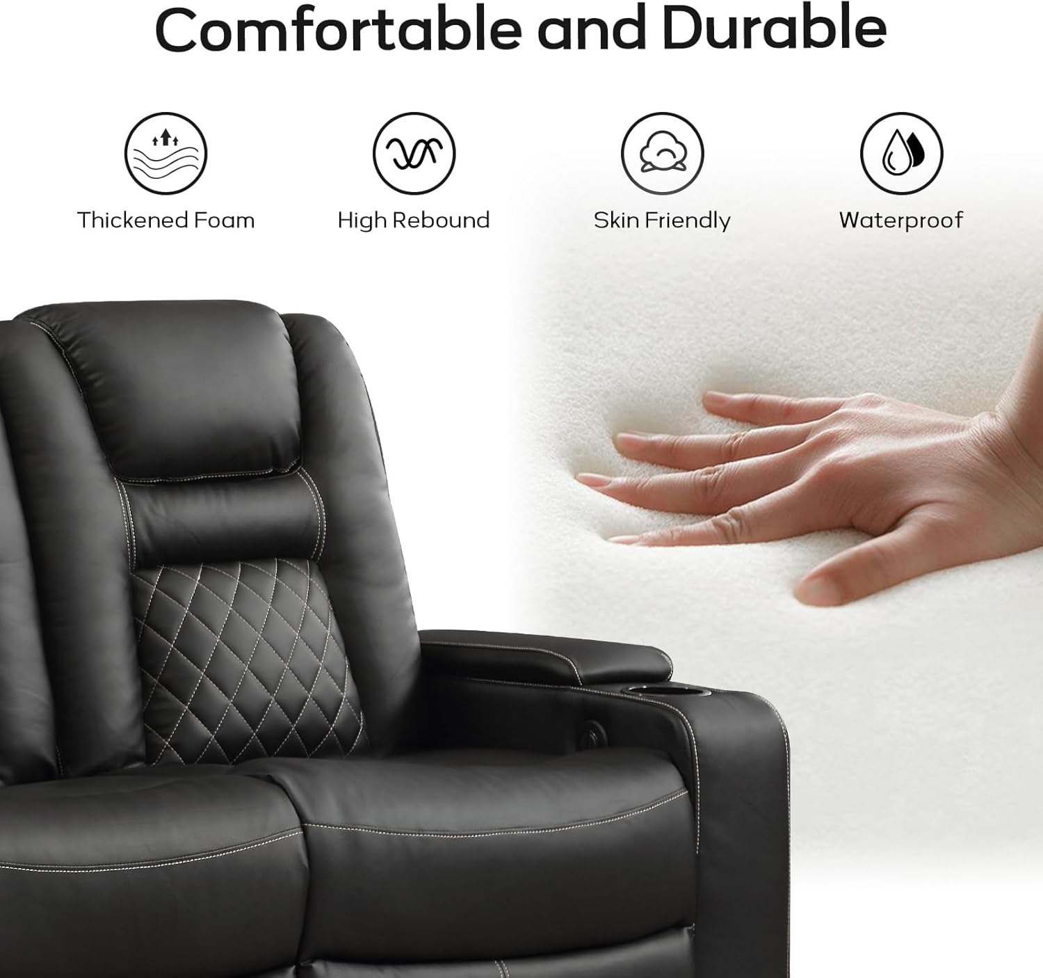 Home Theater Seats, Faux Leather Movie 3 Seat Recliner Sofa with Hidden Arm Storage, Power Gaming Reclining Sofa with USB Charge and Cup Holders