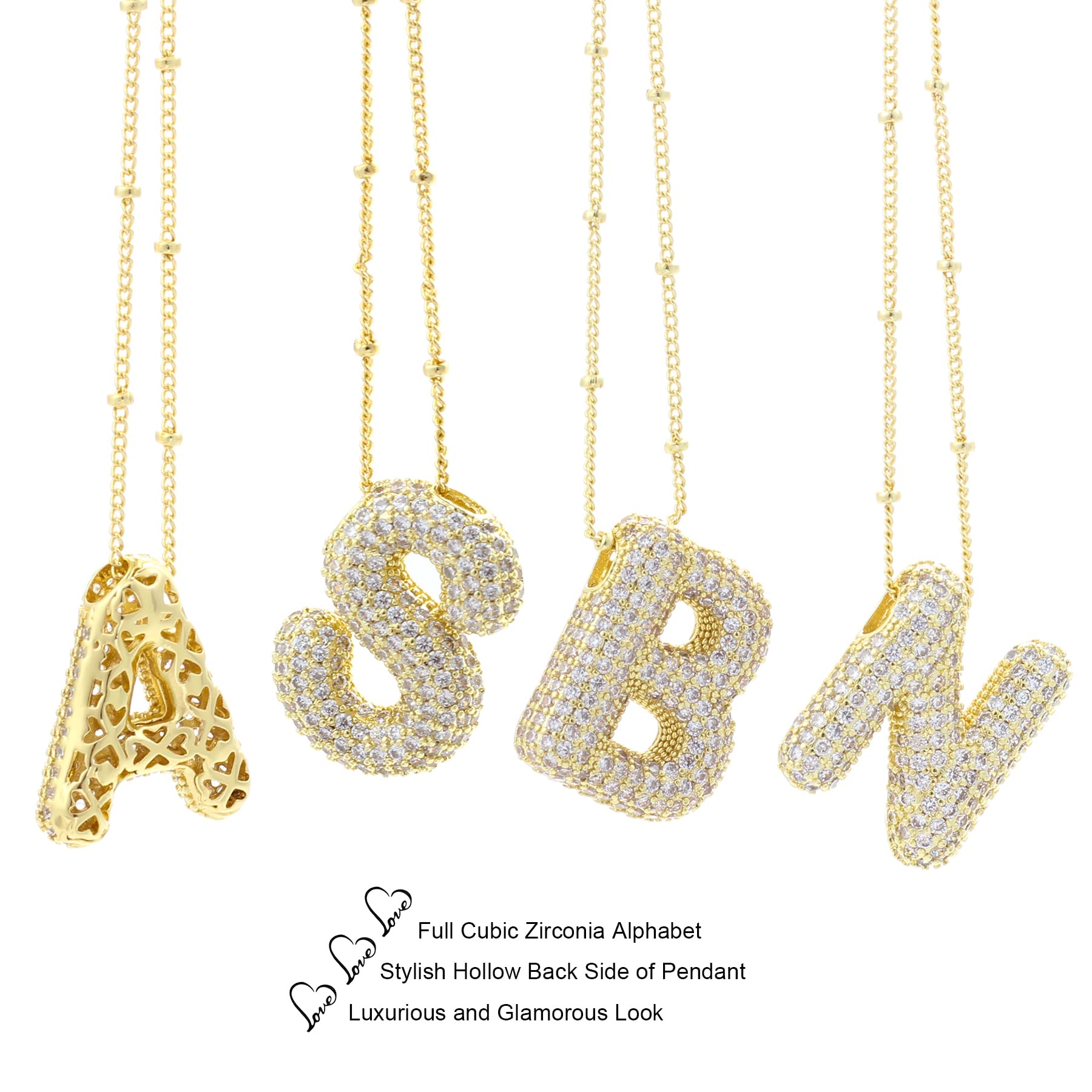 KELMALL Kubischer Zirkonia Blasen-Anfangsbuchstaben-Halskette für Frauen - Elegante goldbeschichtete A-Z Alphabet Namensanhänger-Halskette mit Strass - Personalisierte Geschenk