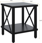 Large End Table Farmhouse Side Table Industrial Style Sofa Table Coffee Table Metal X Accent Wood End Table NightStand with Storage Shelf for Living Room Bedroom Black MLBZ16B