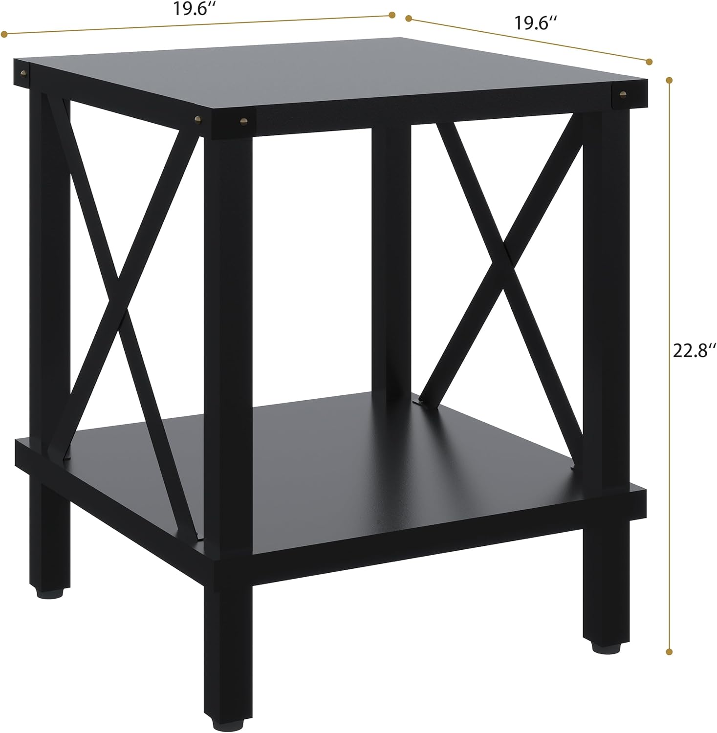 Large End Table Farmhouse Side Table Industrial Style Sofa Table Coffee Table Metal X Accent Wood End Table NightStand with Storage Shelf for Living Room Bedroom Black MLBZ16B
