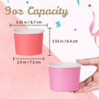 MATICAN Paper Ice Cream Cups, 100-Pack 9-oz Disposable Dessert Bowls for Hot and Cold, 9-ounce, Hot Pink, Baby Pink, Mint, Yellow, Blue
