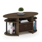 Furinno Jaya Simple Design Oval Coffee Table with Bin for Living Room, Walnut