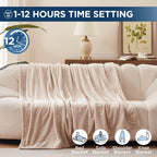 Manta eléctrica Westinghouse tamaño Queen, franela súper suave y acogedora 84" x 90" manta calefactable con 10 niveles de calentamiento rápido y apagado automático de 1-12 horas, lavable a máquina, certificación ETL y FCC, beige