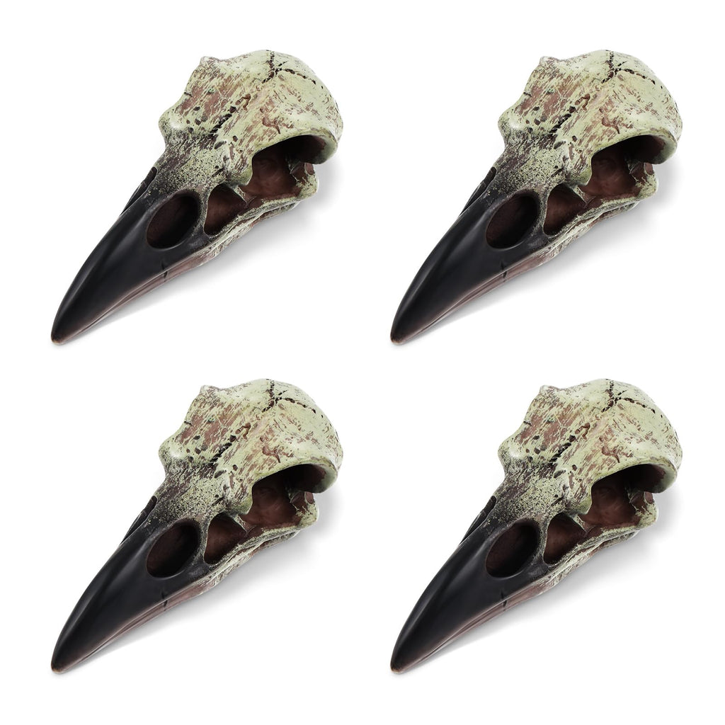 Geetery 4 Pcs Halloween Raven Skull Figurine Scavenger Gothic Crow Hanging Wall Sculpture Resin Raven Skull Statue for Home Faux Bird Bone Jewelry Necklace Decor (2.36 Inch)