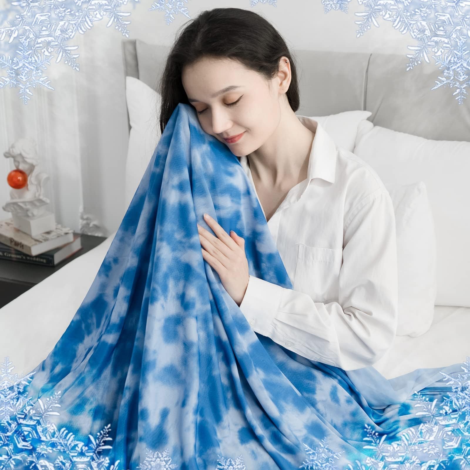 CHOSHOME Cooling Blanket for Hot Sleepers Lightweight Summer Cold Thin Blankets for Sleeping, Hot Flashes Night Sweats, Soft Blanket for Bed, Queen Size, Blue