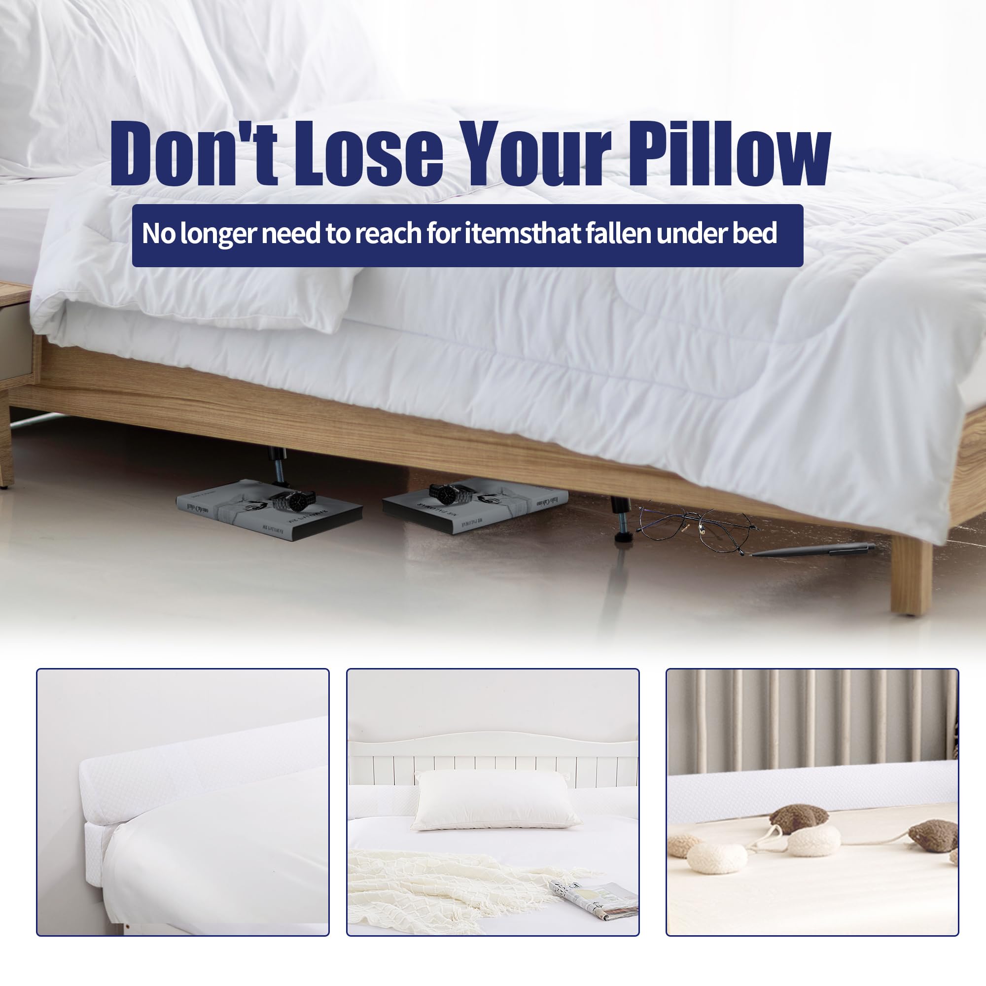 Poduszka klinowa HOMBYS do zagłówka łóżka, składany klin do wypełniania szczeliny łóżka King Size, wypełniacz szczeliny materaca, wielofunkcyjna poduszka do szczeliny łóżka, wypełnia szczelinę (0-7") między zagłówkiem a materacem, biały