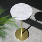 Nature Marble Drink Table, Pedestal Table, Small Round Side Table, Martini Table for Living Room, Bathroom, Small Space (White)