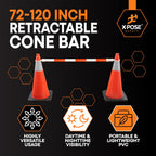 Retractable Barrier for Safety Traffic Cones - 2" OD - Large Yellow and Black Bar Barricade - for Road Construction, Parking, Warning, Temporary Security Divider (40, Orange & White, 72" x 120")