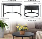 Round Nesting Coffee Tables Set: Gray Marble End Tables Set of 2 - Modern Metal Stacking Side Tables for Living Room Small Spaces