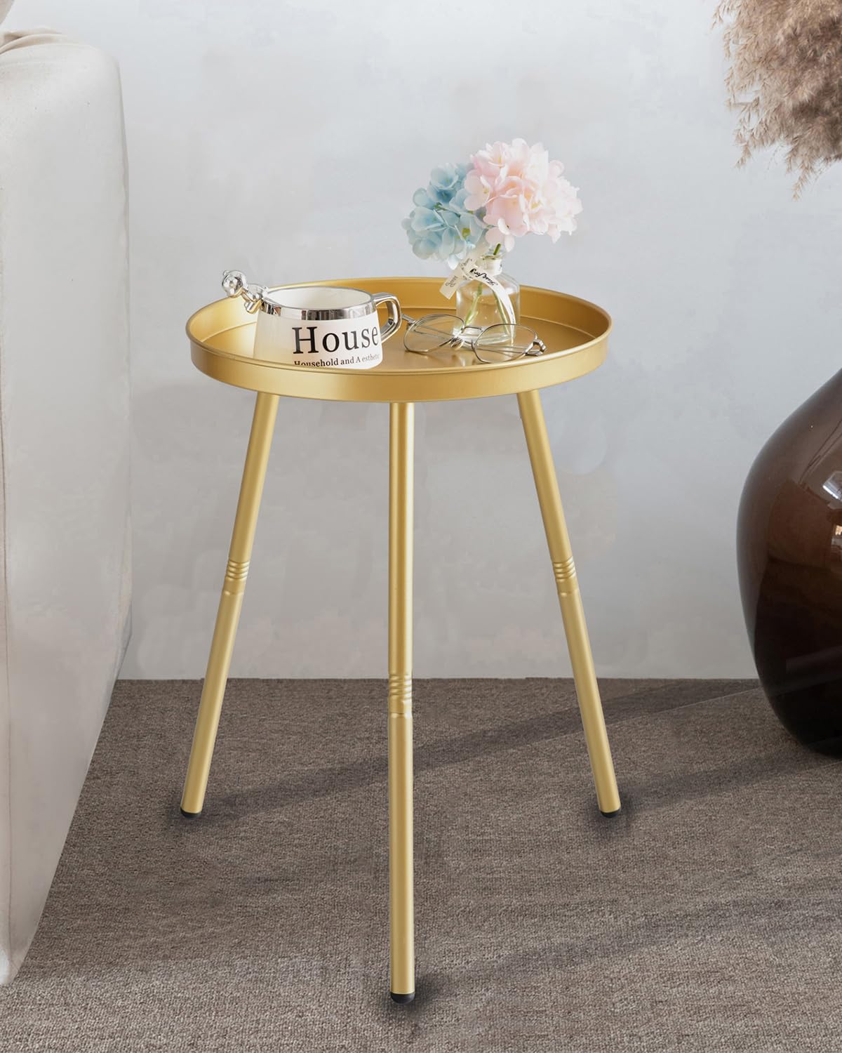 AOJEZOR Side Table: End Table for Indoor Use - Small Side Tables for Small Spaces All Matte Black with 3 Legged