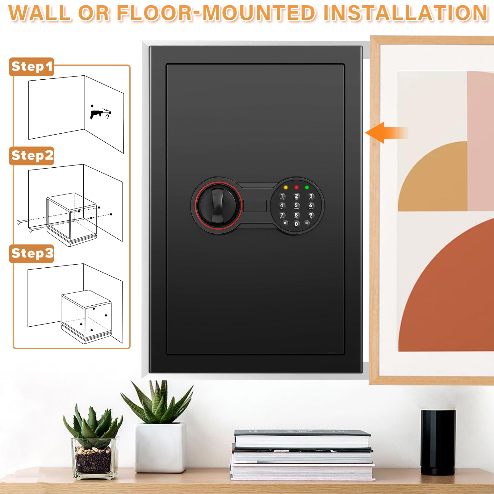 4.0 Kübik Büyük Ev Kasası Yangın Geçirmez Su Geçirmez, Hırsızlığa Karşı Yangın Geçirmez Kasa Programlanabilir Tuş Takımı, Yedek Anahtarlar ve Çıkarılabilir Raf ile, Ev Parası, Ateşli Silahlar, Belgeler ve İlaçlar için Dijital Güvenlik Kasası