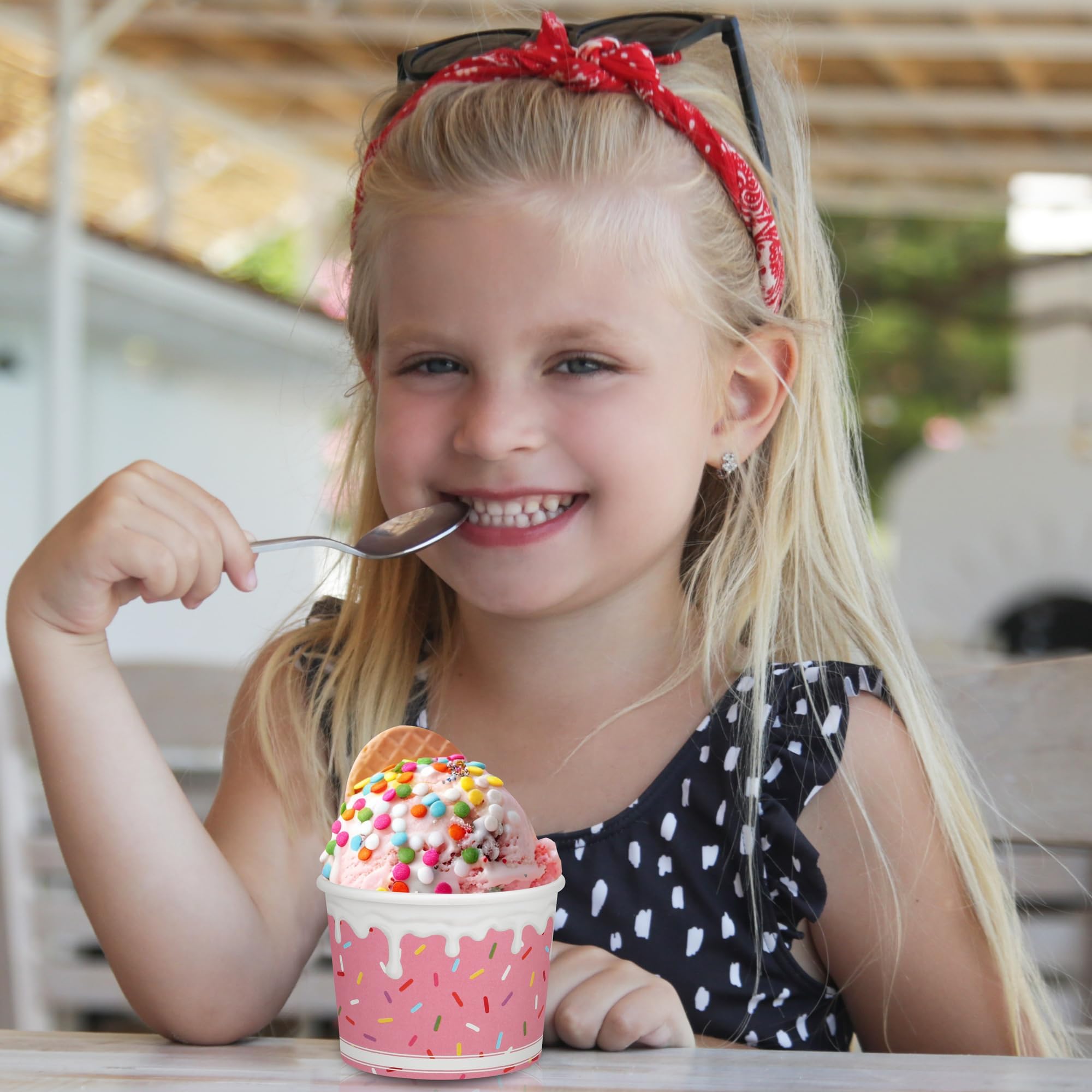 Aodaer 300 Pack Ice Cream Cups 8oz Sprinkles Paper Ice Cream Bowls 6 Color Disposable Snack Bowls Party Supplies Treat Cups for Sundae, Frozen Yogurt, Dessert