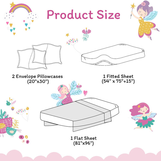 JSD Pink Unicorn Kids Sheet Set Twin Size, 3 Piece Girls Rainbow Printed Microfiber Bed Sheets Deep Pocket