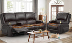 3 Seater Recliner Sofa Set with 2-Tier Cushion, 3+1 Pieces in Living Room, 3 Seater Reclining Couch Leather with Removable Console, 1 Oversize Recliner Chair Sofa Seat