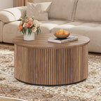 FATORRI Round Coffee Table with Storage, 31.5 Inch Modern Fluted Center Table, Woodern Accent Coffee Tables for Living Room, Black