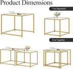 VILAWLENCE Coffee Table Set of 2, Modern Gold Glass Side Table, Metal Frame Square End Table, Center Tables, Nesting Coffee Table for Living Room, Bedroom and Small Spaces, 23.6in