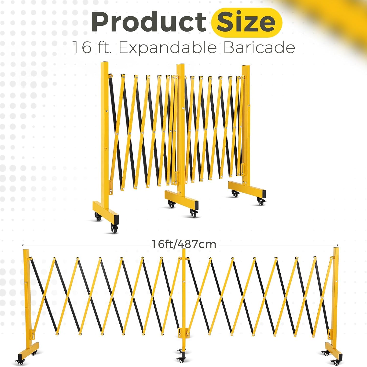 Folding Security Gate Expandable Barricade, Heavy-Duty Retractable Barrier with Wheels for Crowd Control, Traffic, Parking Lots, Warehouses & Residential Use, Lockable Casters, Weather-Resistant Steel