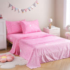 ست ملحفه کودکان یونیکورن صورتی JSD، سایز تویین، ۳ تکه، ملحفه‌های رختخواب میکروفایبر چاپ شده با طرح رنگین کمان برای دختران، جیب عمیق