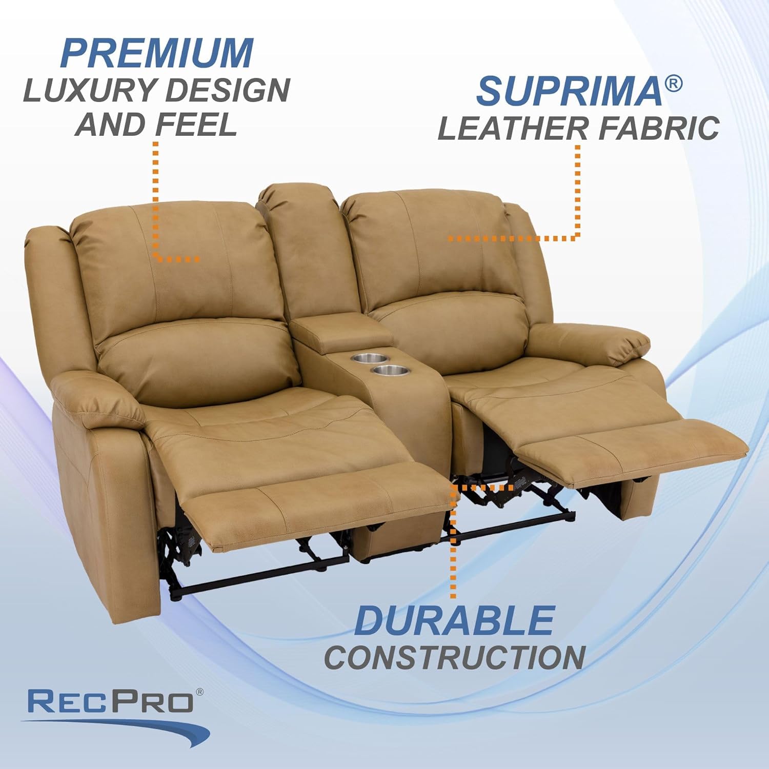 RecPro Charles 67" Double Recliner RV Sofa | Zero Wall Loveseat for Camper | Wall Hugger Couch | Fifth Wheel Theater Seating | Upgraded 2023 Fabric (Toffee)