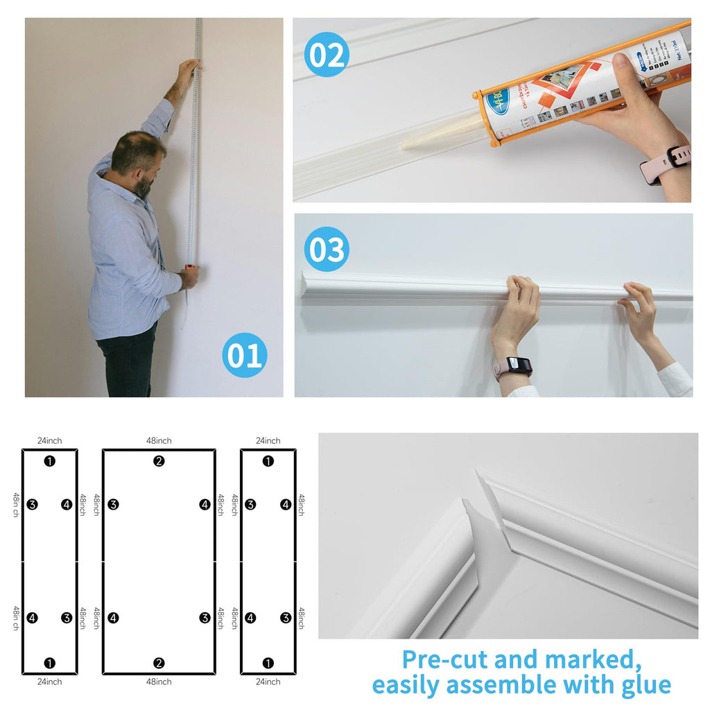 Art3d Pre-Cut Wall Molding Set of 3 pcs, Ready-to-Assemble Wainscoting Panels for Interior Wall Décor Living Room Bedroom Accent Wall - Installed with Glue, 3 Frames
