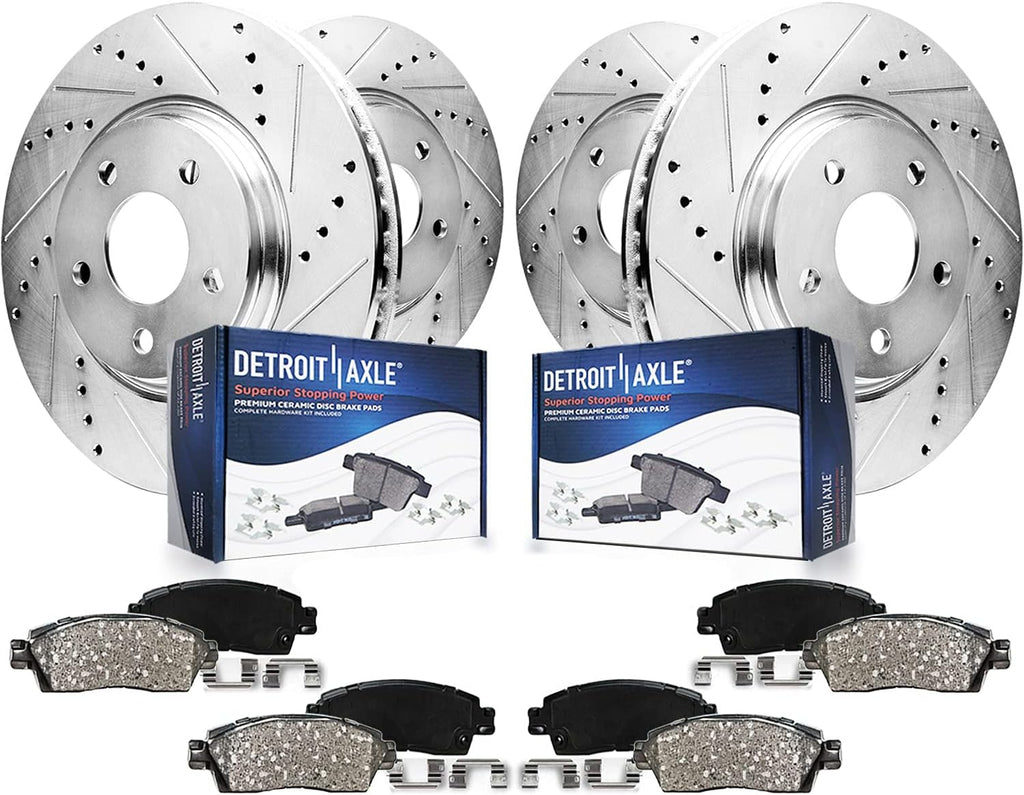 Detroit Axle - Brake Kit for Dodge Ram 1500 Chrysler Aspen Durango Ram 1500 Classic, Drilled Slotted Brake Rotors and Ceramic Brakes Pads Front and Rear Replacement : 13.23" inch Front Rotor