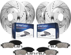 Detroit Axle - Brake Kit for Dodge Ram 1500 Chrysler Aspen Durango Ram 1500 Classic, Drilled Slotted Brake Rotors and Ceramic Brakes Pads Front and Rear Replacement : 13.23" inch Front Rotor