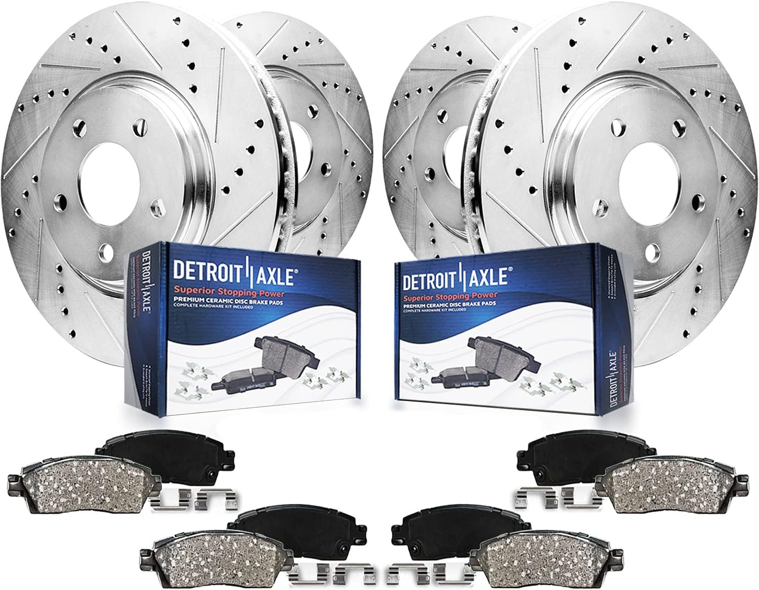 Detroit Axle - Brake Kit for Dodge Ram 1500 Chrysler Aspen Durango Ram 1500 Classic, Drilled Slotted Brake Rotors and Ceramic Brakes Pads Front and Rear Replacement : 13.23" inch Front Rotor