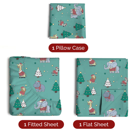 King Christmas Tree Sheet Set - Holiday Xmas Pattern Linen Set - Deep Pockets - Snug Fit - 4 Piece - Wrinkle Free - Comfy & Cooling Festive Winter Bedding - Easy To Care For - Kid Friendly