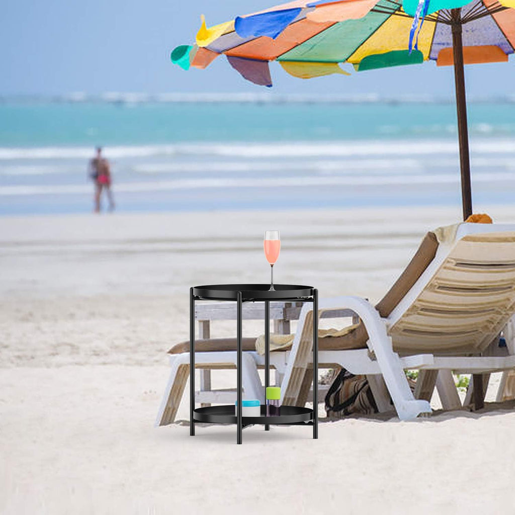 Yesker Side Table, End Table Metal Small Table Indoor Outdoor & Snack Bedside Table Sofa Side Snack Table Accent Coffee Table Living Room Bedroom Balcony 2 Layer (Black)