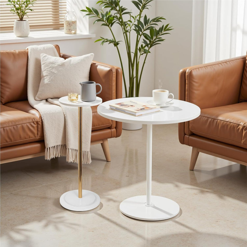Premium Stone Round Drink Table,Heavy Duty Engineered Marble Base Top Coffee Table,Cocktail Accent End Table for Living Room, Weighted Base Small Accent Side Table for Bedroom, Corners,White