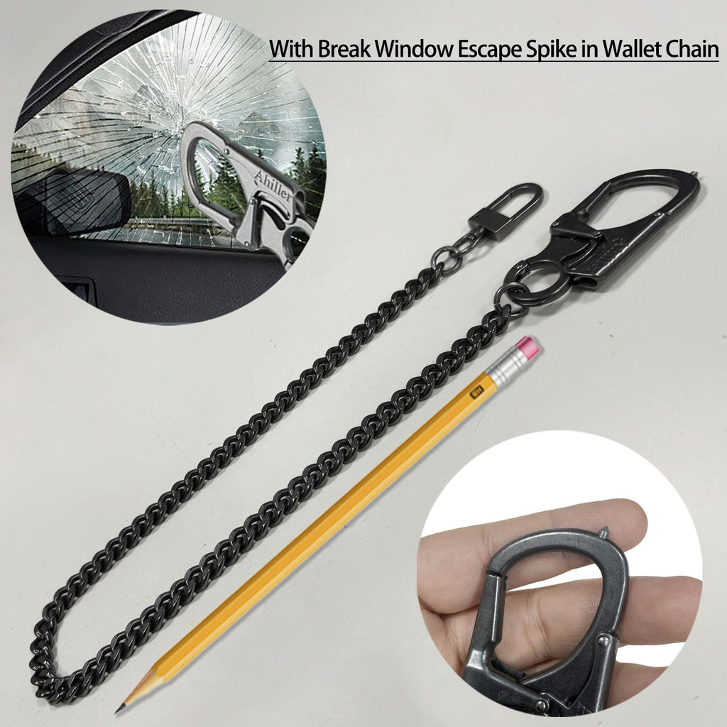 Ahiller pungkæde til mænd, låsbar karabinhage med wolframstålspids, kraftig kæde til nøgle og lomme, bæltekæder (DK-keyclip-Black-1PCS)