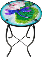 Outdoor Side Table Accent Table Patio Side Table Plant Stands Small Mosaic Table Glass Top Round Balcony Coffee Table