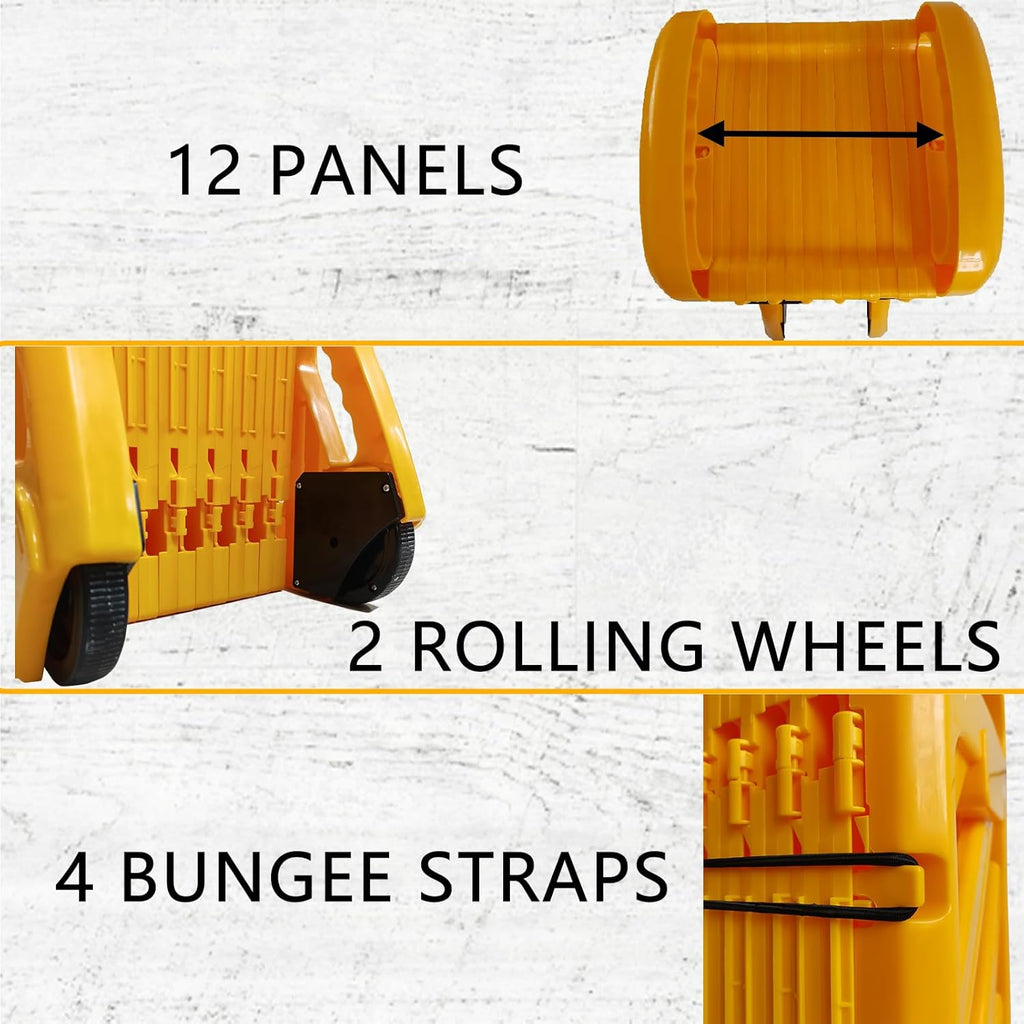 13 Foot Portable Driveway Fence Safety Barriers Barricade Expandable Mobile Folding System for Construction Traffic Control Driveway Gate Outdoor