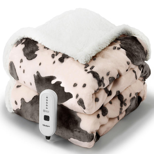 Heated Throw Blanket Electric Blanket - Heating Blanket Throw with 5 Heat Levels & 4 Hours Auto-Off, Cozy Soft Fleece Sherpa Blanket, Washable, Fast Heating, 50 x 60 Inches, Cow Print